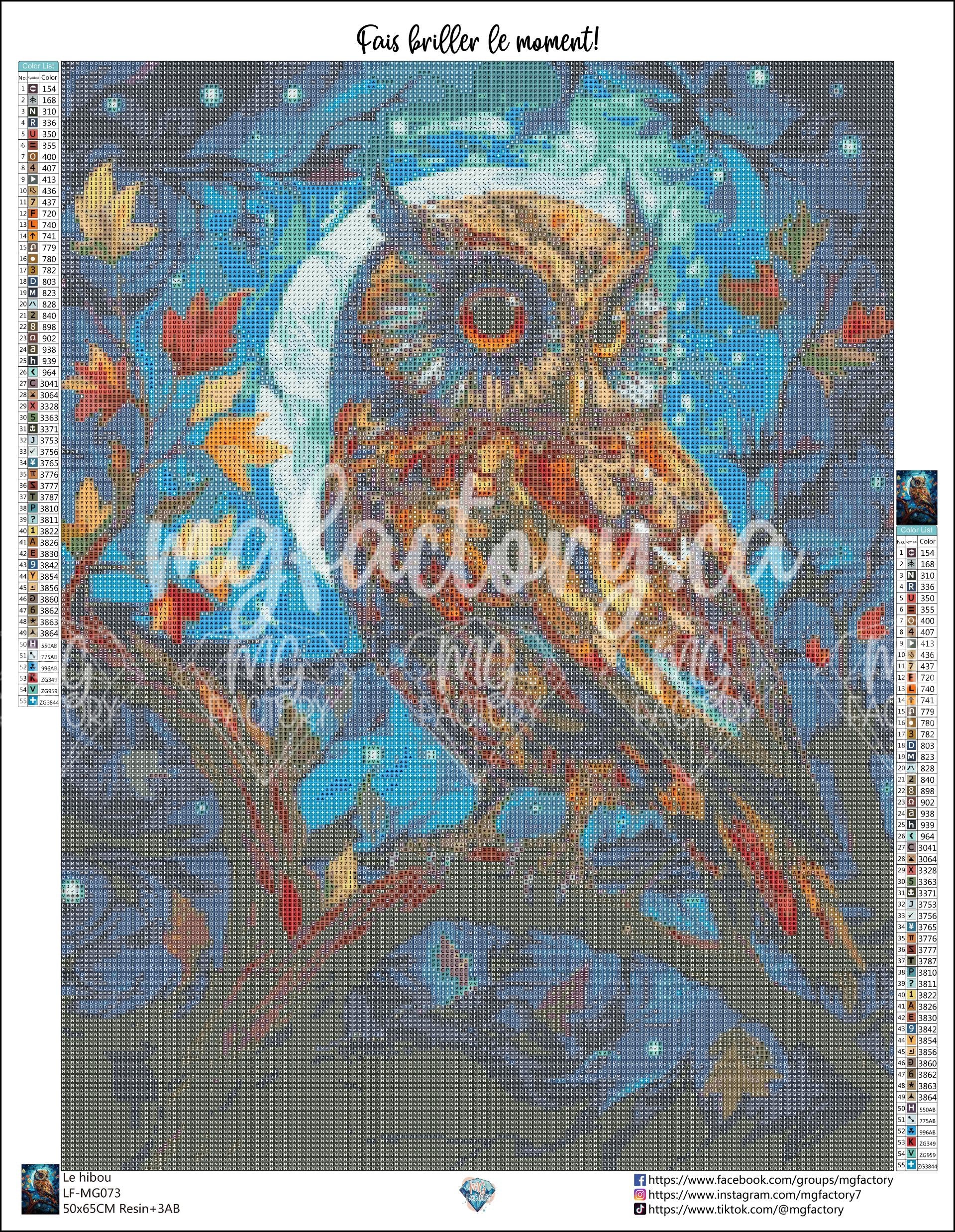 Toile Diamond Painting - Le hibou 50x65cm