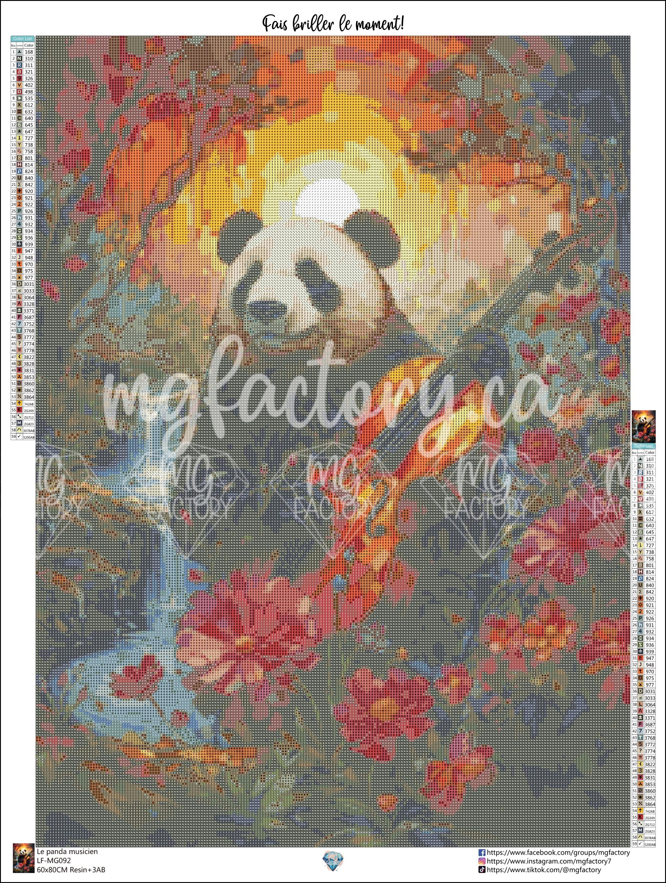 Toile Diamond Painting - Le panda musicien 60x80cm