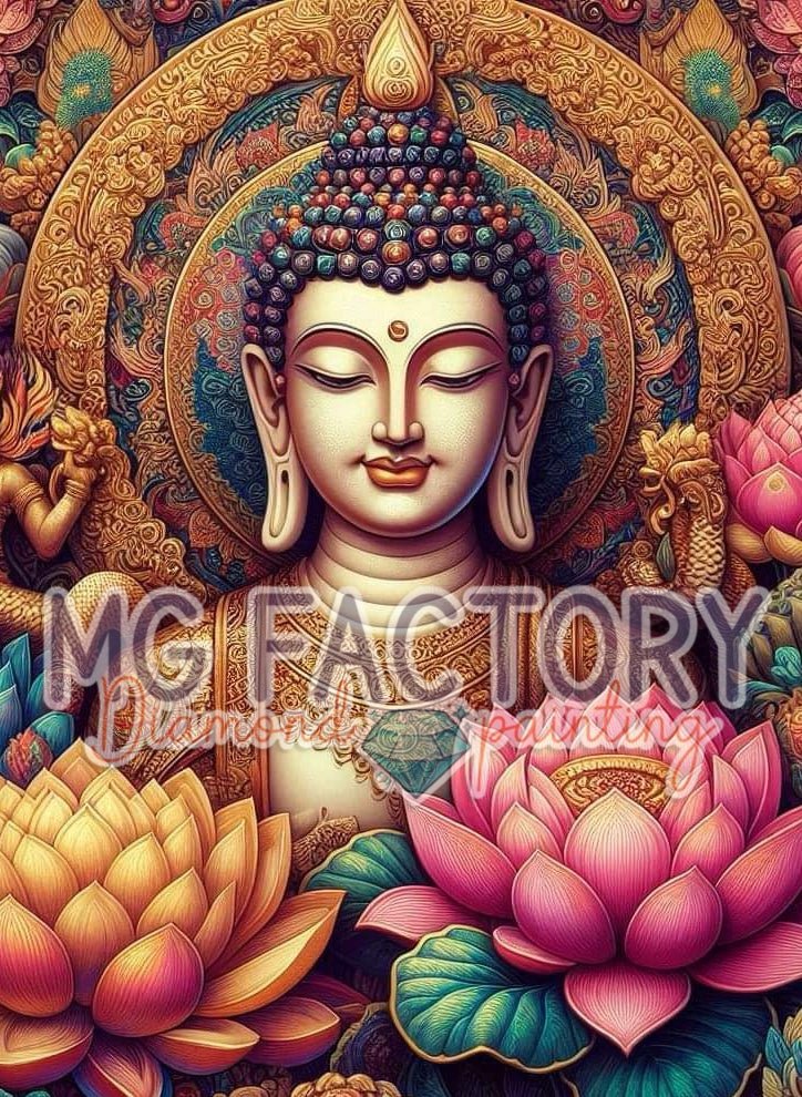 Toile Diamond Painting - Bouddha en fleurs 55x75cm - MG Factory