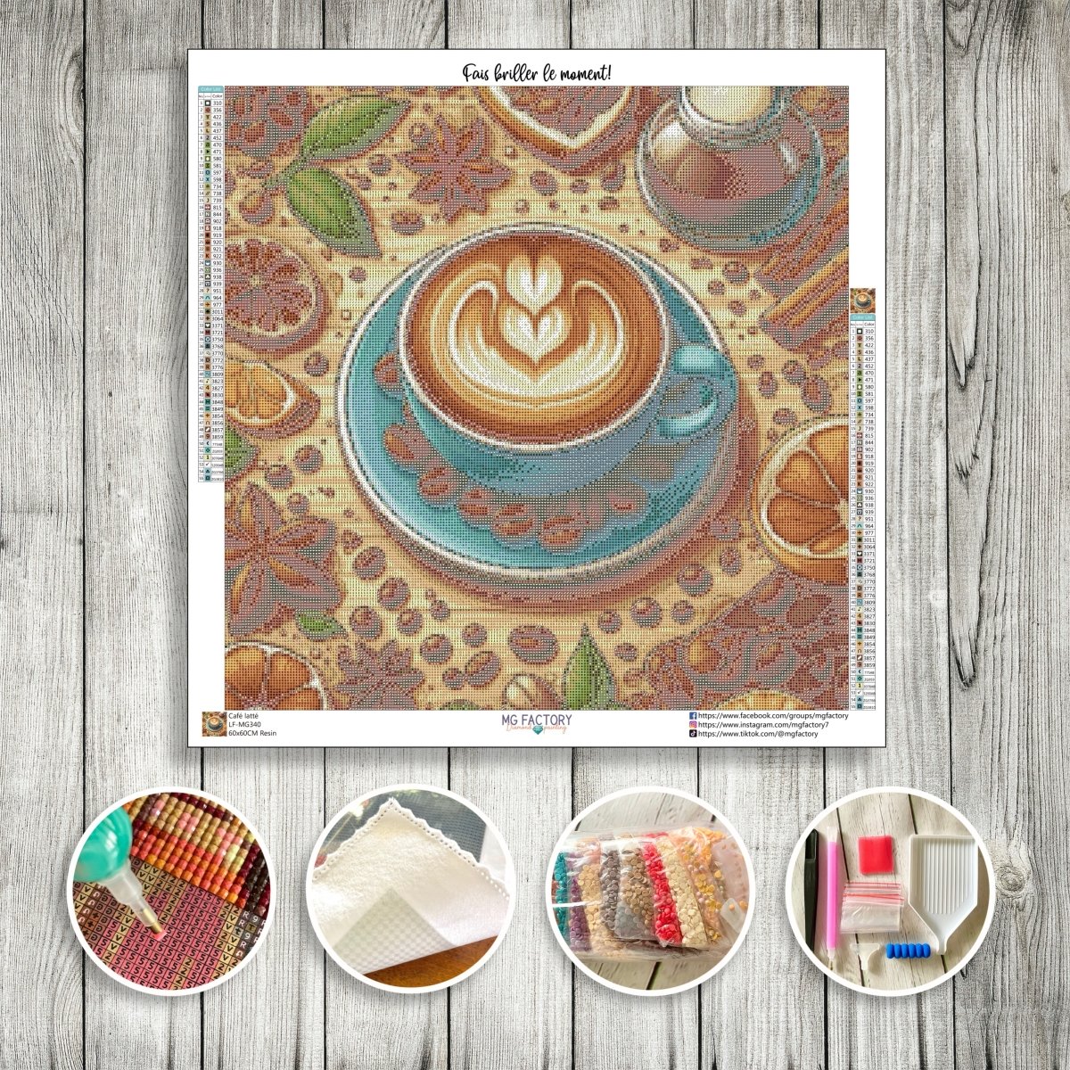 Toile Diamond Painting - Café latté 60x60cm - MG Factory