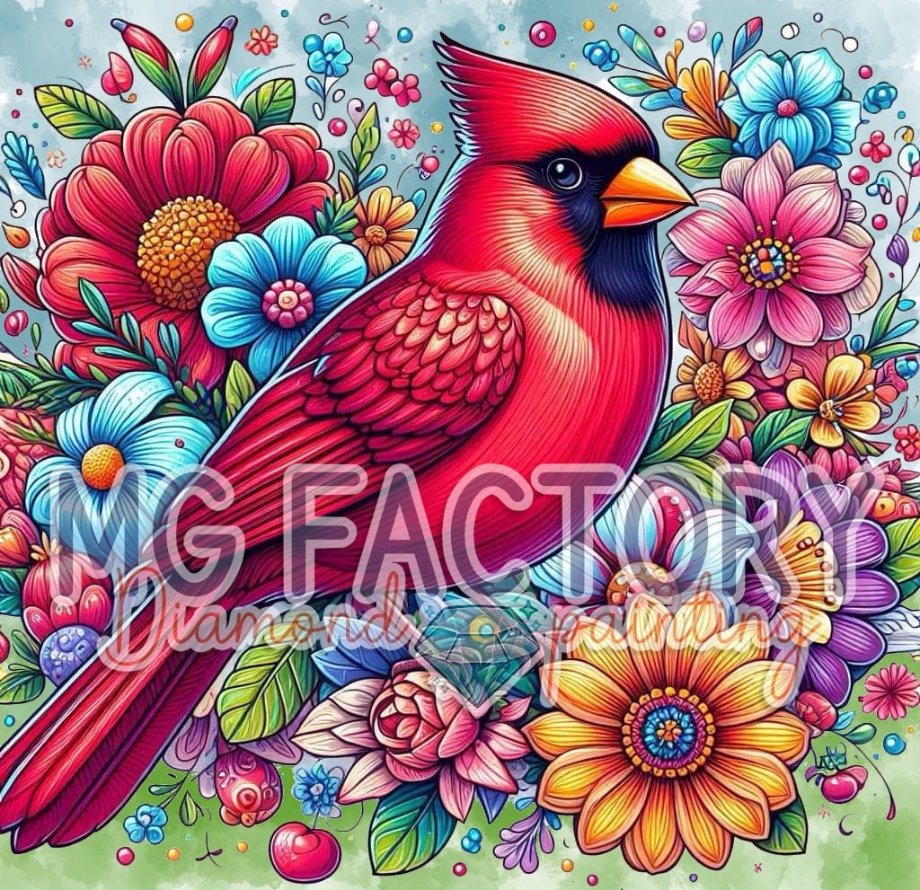 Toile Diamond Painting - Cardinal en fleurs 70x65cm - MG Factory