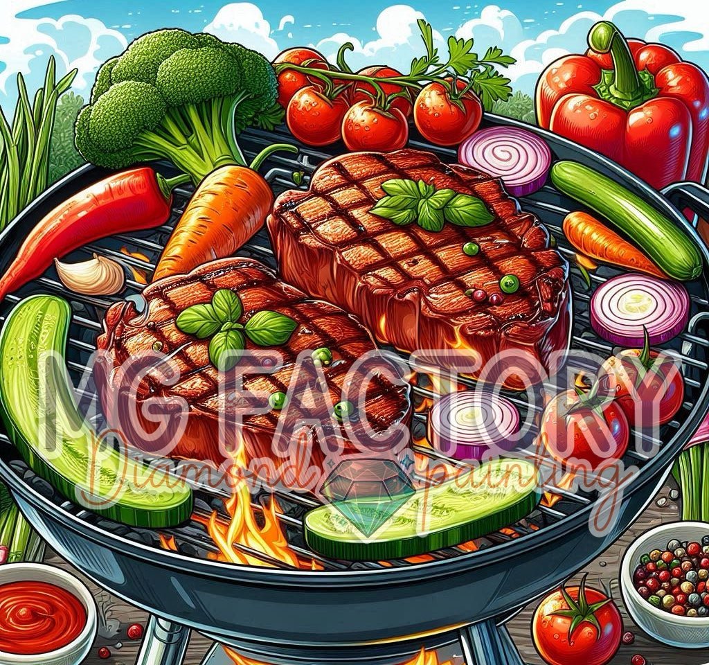 Toile Diamond Painting - Festin sur le grill 70x65cm - MG Factory