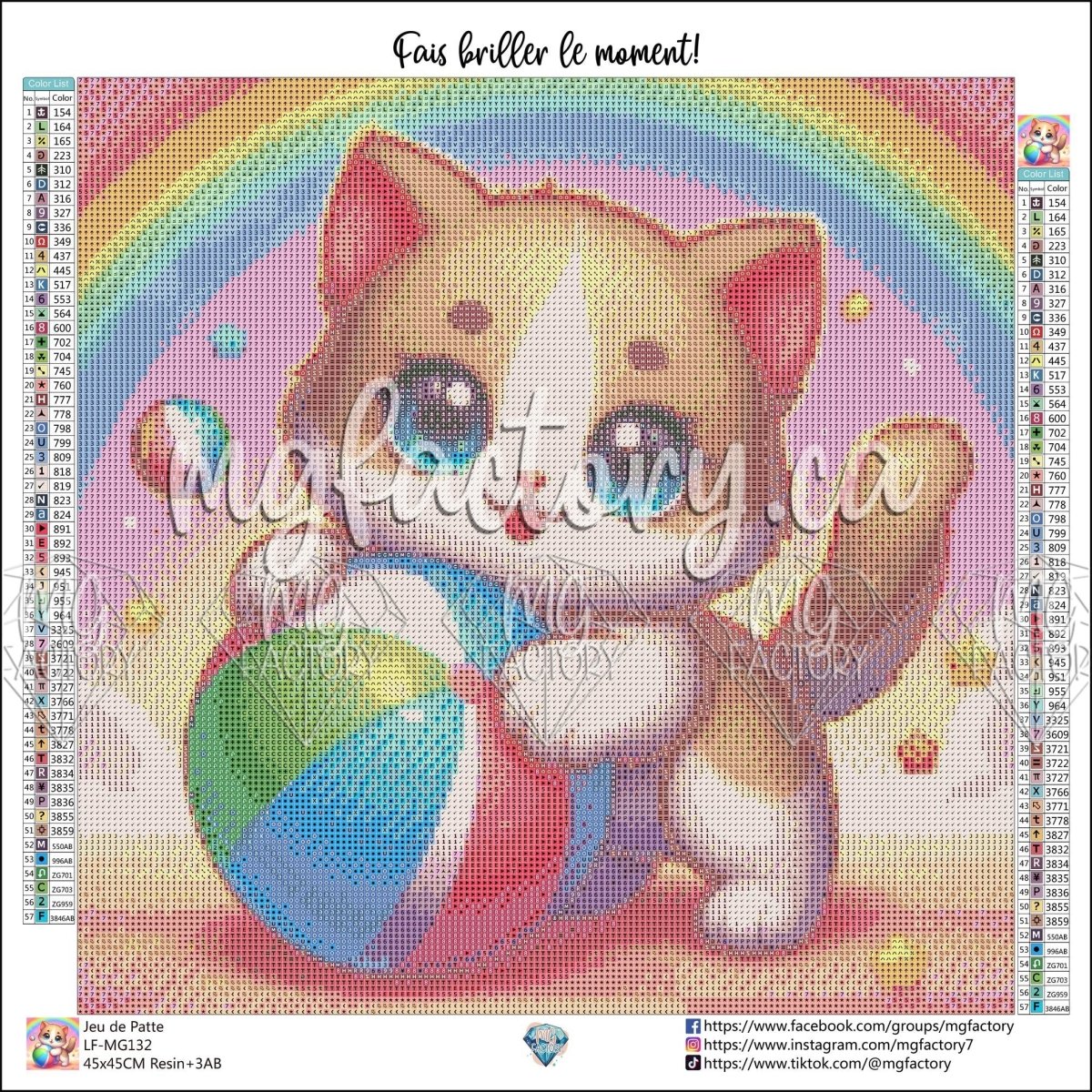 Toile Diamond Painting - Jeu de patte 45x45cm - MG Factory