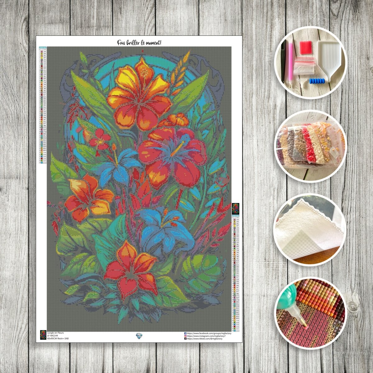 Toile Diamond Painting - Jungle en fleurs 60x90cm - MG Factory