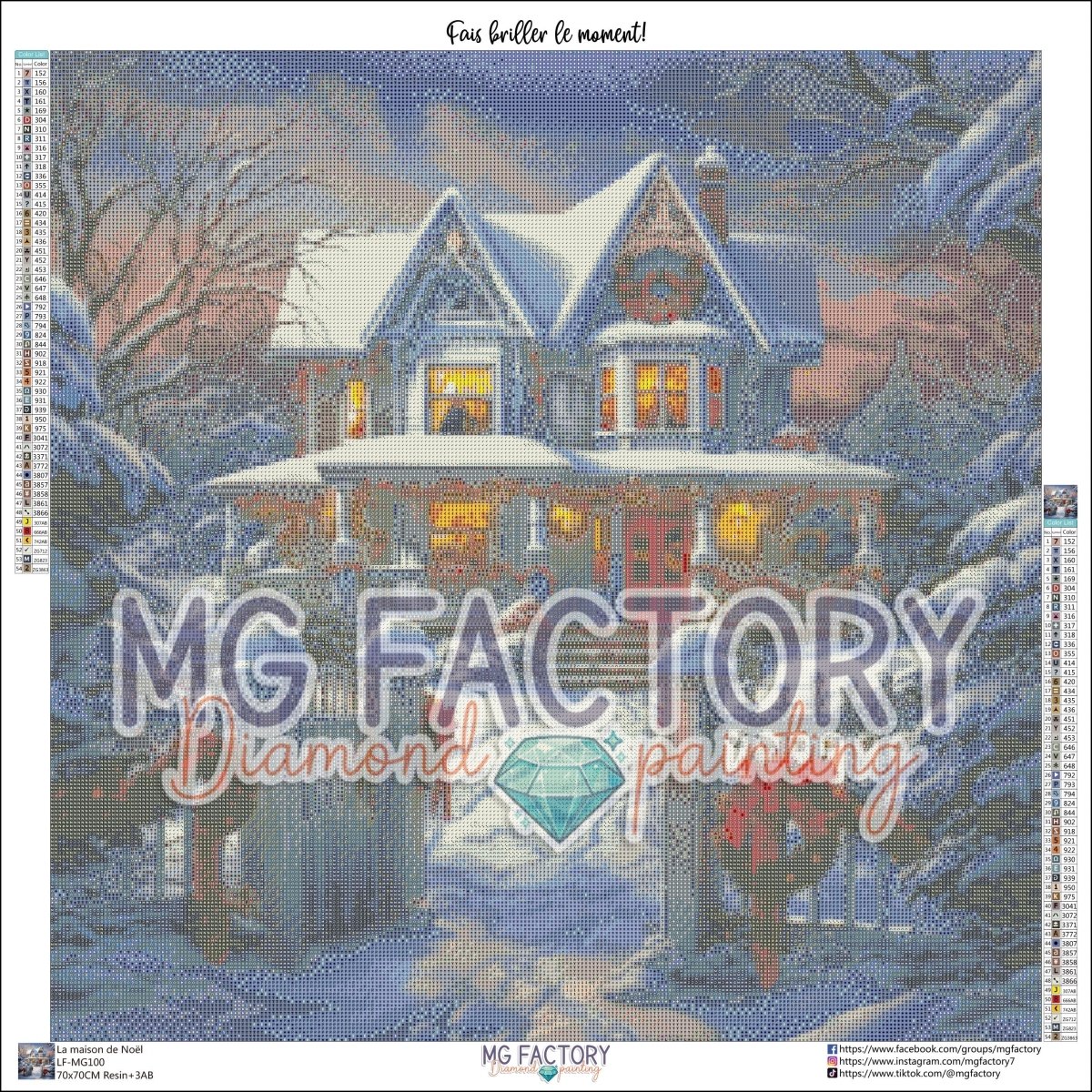 Toile Diamond Painting - La maison de Noël 70x70cm - MG Factory