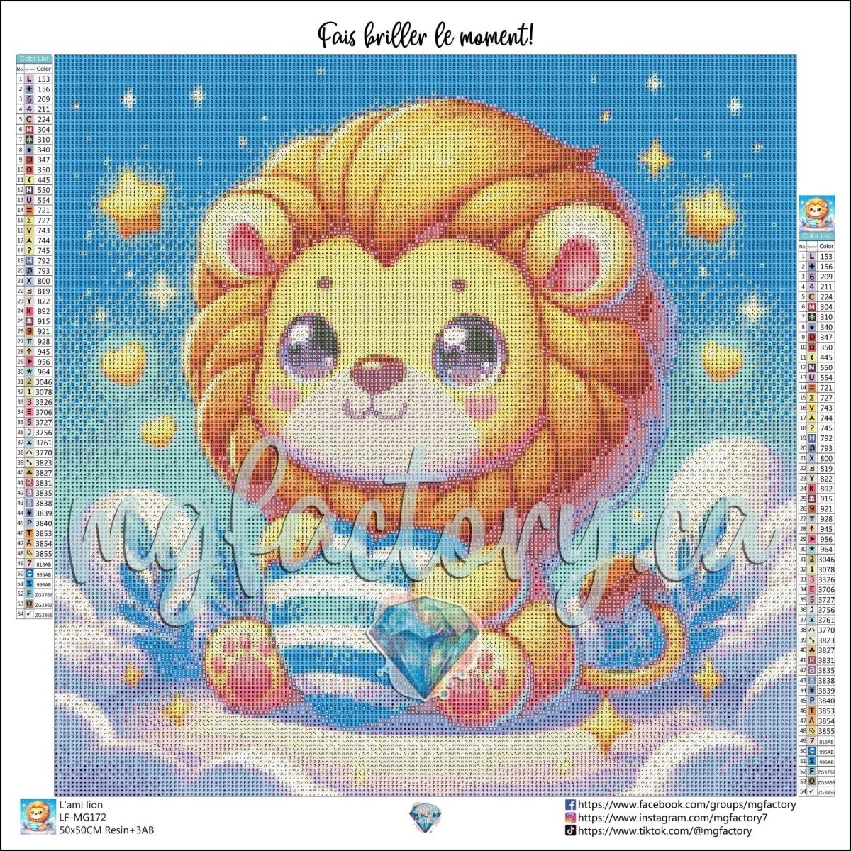 Toile Diamond Painting - L'ami lion 50x50cm - MG Factory