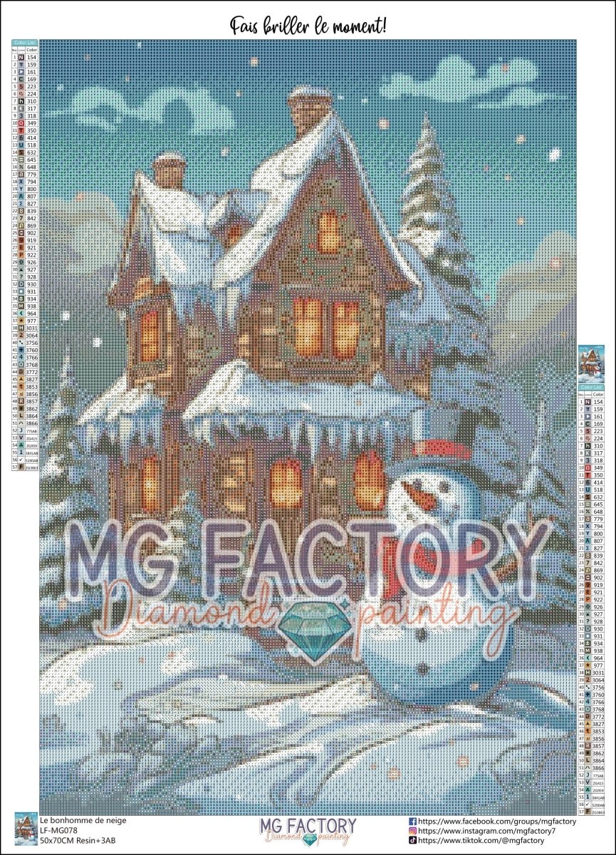 Toile Diamond Painting - Le bonhomme de neige 50x70cm - MG Factory