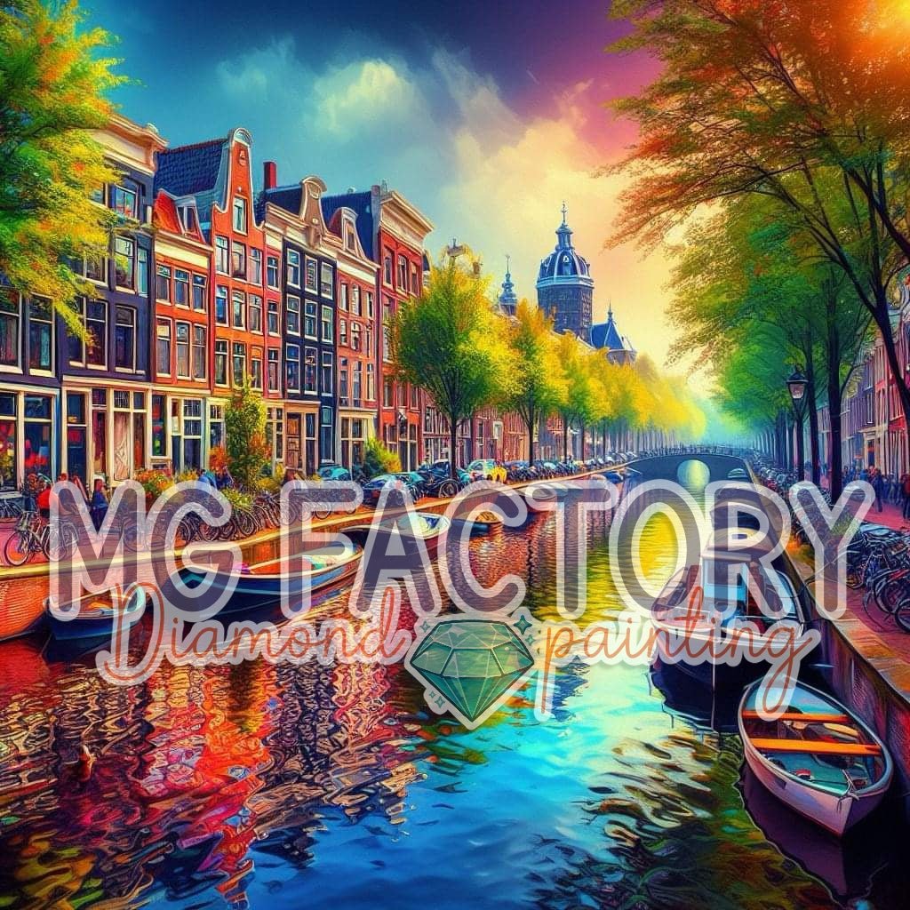 Toile Diamond Painting - Le canal d'Amsterdam 80x80cm - MG Factory