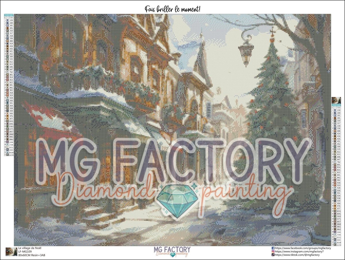 Toile Diamond Painting - Le village de Noël 80x60cm - MG Factory