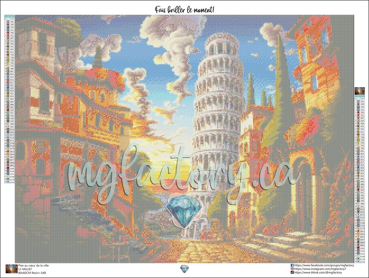 Toile Diamond Painting - Pise au coeur de la ville 80x60cm - MG Factory