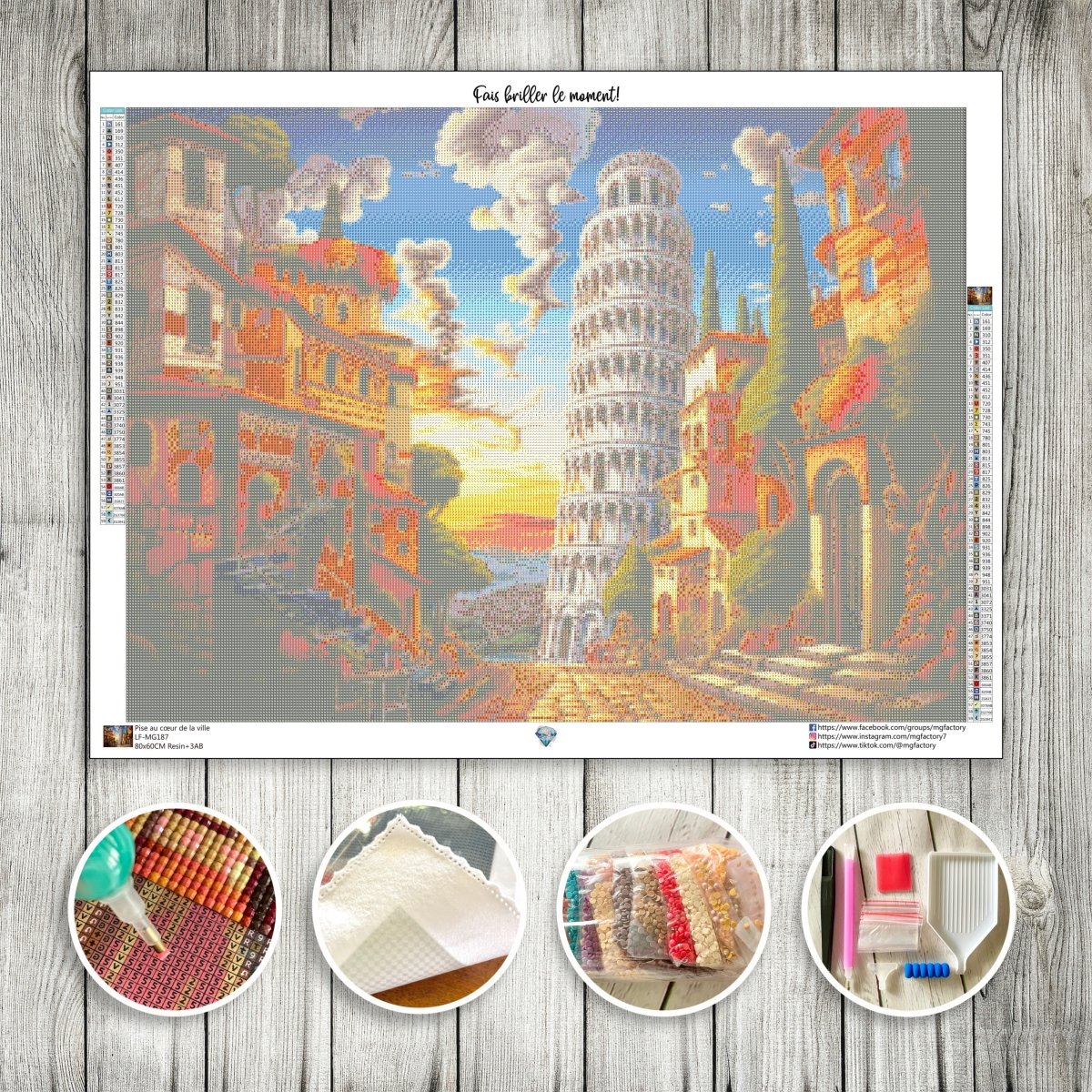 Toile Diamond Painting - Pise au coeur de la ville 80x60cm - MG Factory