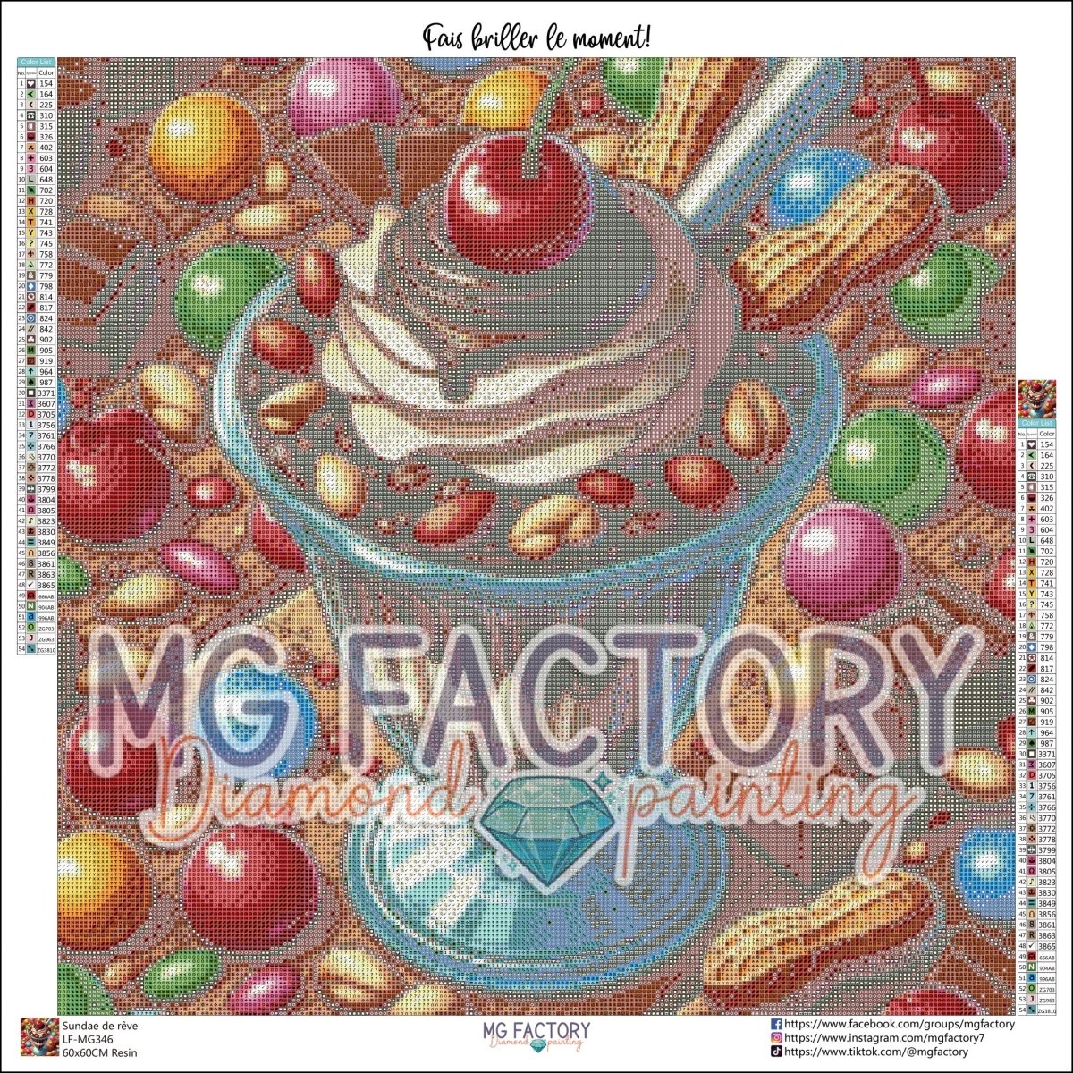 Toile Diamond Painting - Sundae de rêve 60x60cm - MG Factory