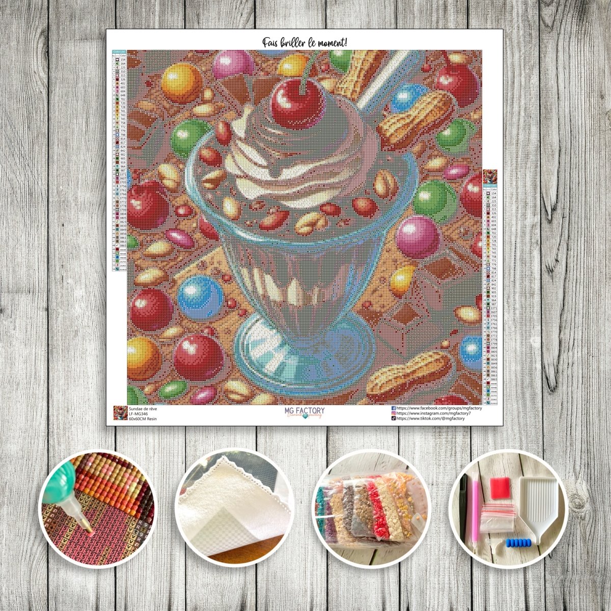 Toile Diamond Painting - Sundae de rêve 60x60cm - MG Factory