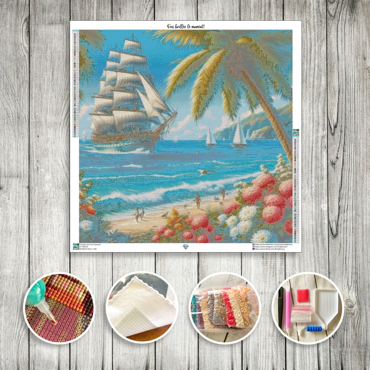 Toile Diamond Painting - Voyage dans les tropiques 80x80cm - MG Factory