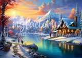 PRÉCOMMANDE Toile Diamond Painting MG-025 - Chalet au bord du lac 80x60cm - MG Factory