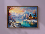 Toile Diamond Painting - Chalet au bord du lac 80x60cm - MG Factory