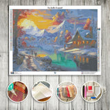 Toile Diamond Painting - Chalet au bord du lac 80x60cm - MG Factory